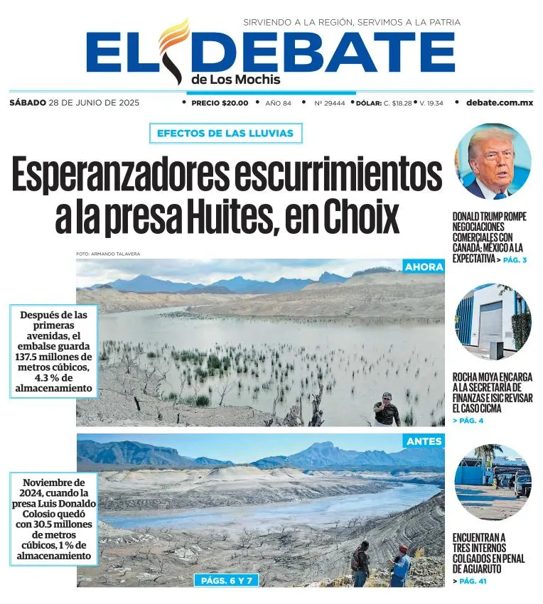 Portada de El Debate de los Mochis del sábado, 28 de junio de 2025