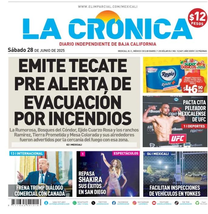 Portada de La Cronica del sábado, 28 de junio de 2025