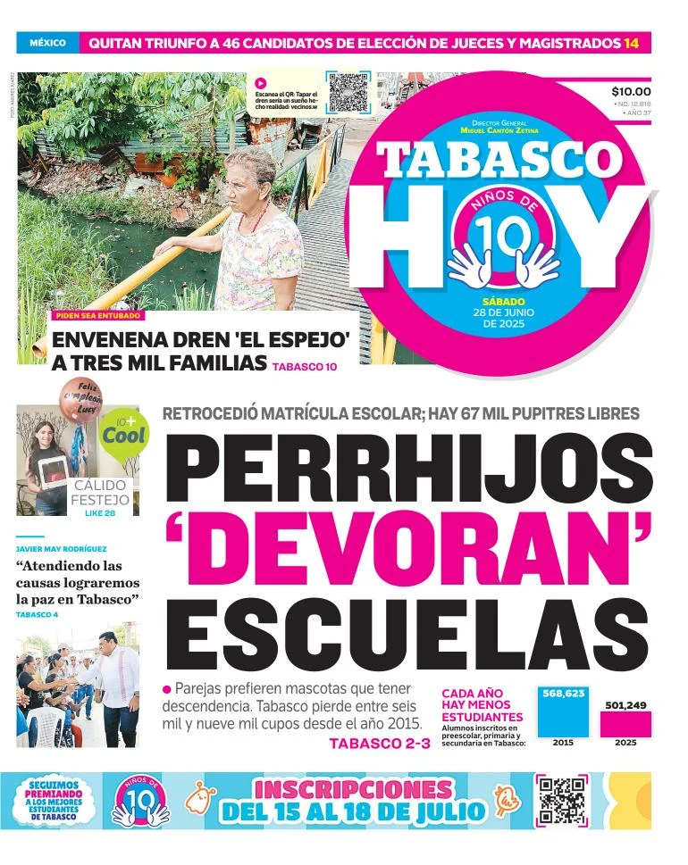 Portada de Tabasco Hoy del sábado, 28 de junio de 2025