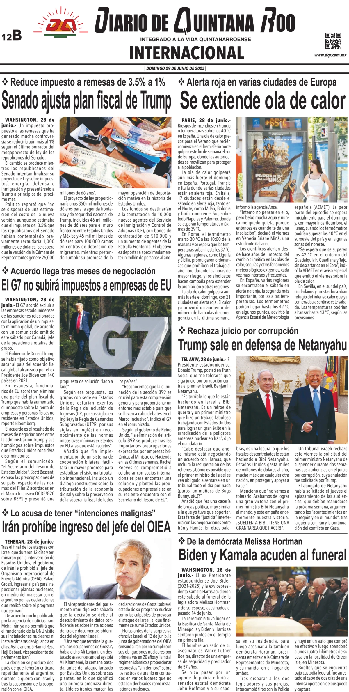 Portada de Diario de Quintana Roo (contra Portada)