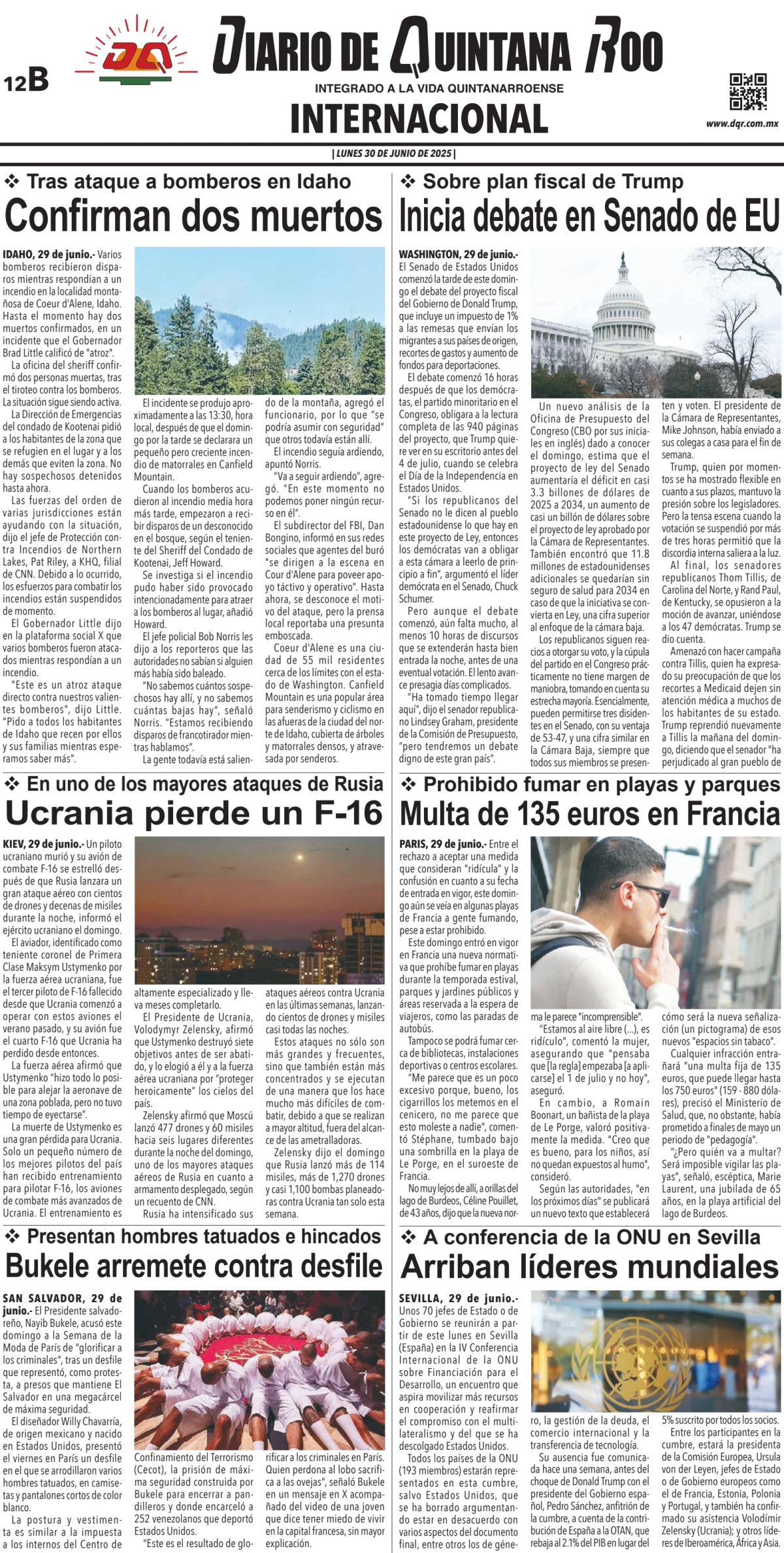 Portada de Diario de Quintana Roo (contra Portada)