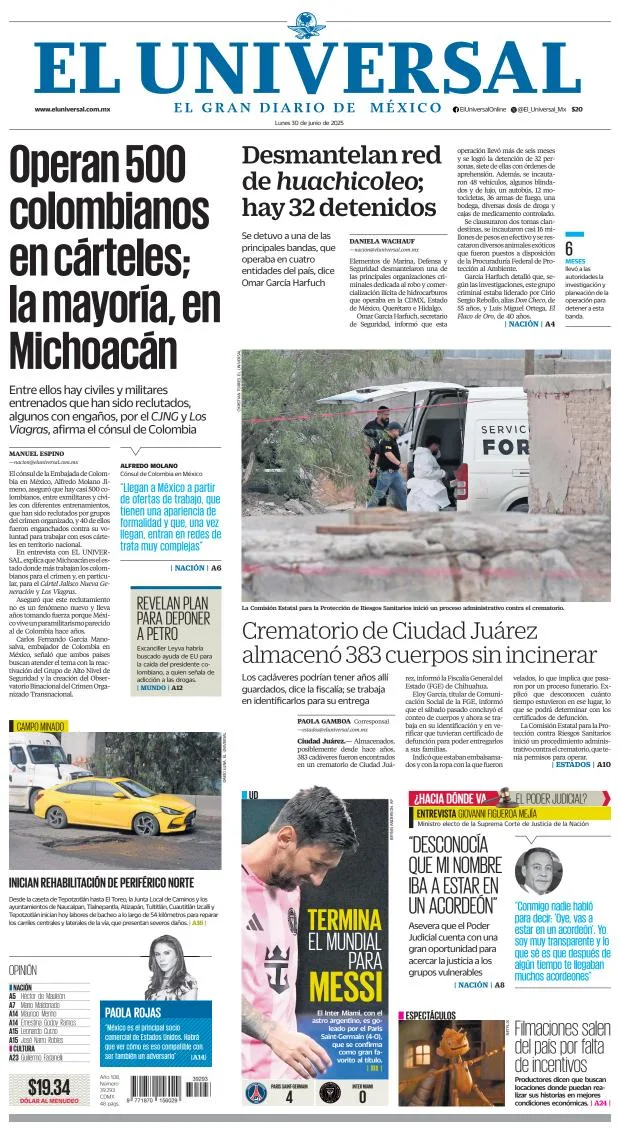 Portada de El Universal