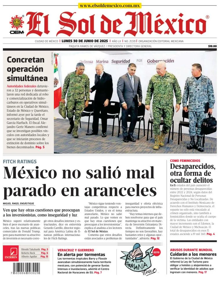 Portada de El Sol de Mexico