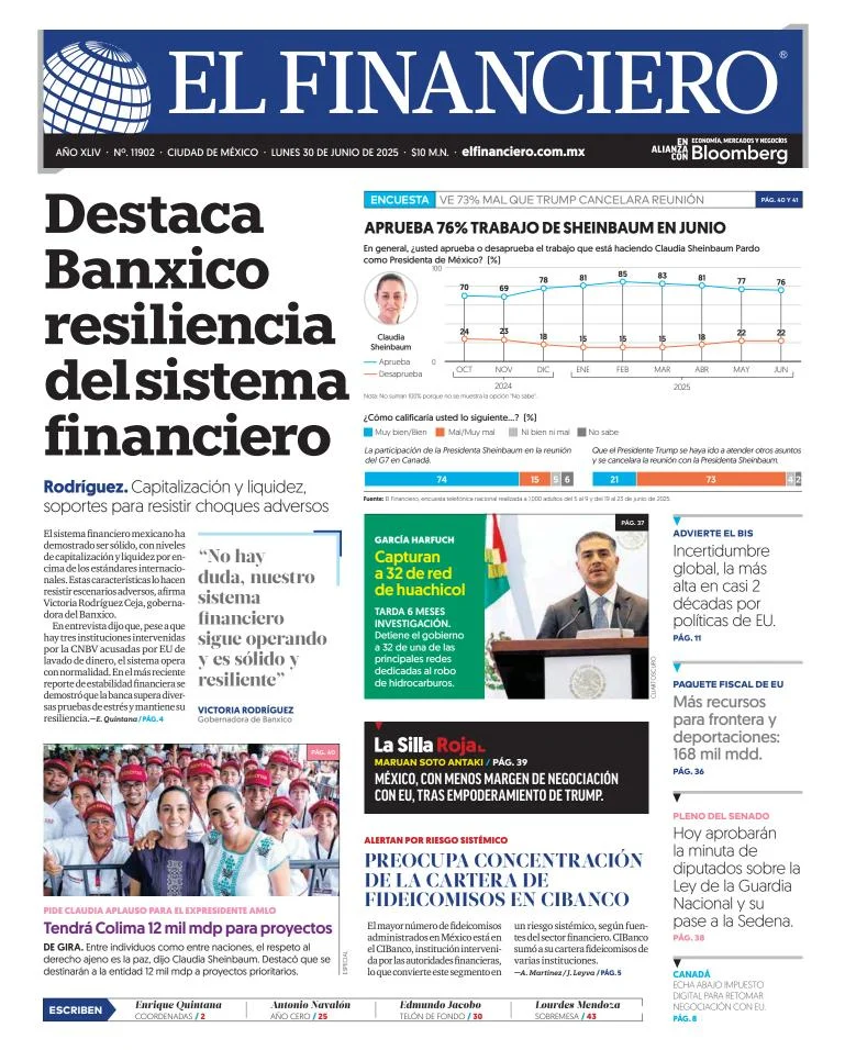 Portada de El Financiero del lunes, 30 de junio de 2025