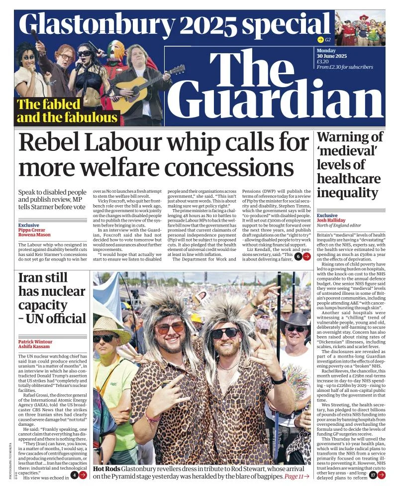 Portada de The Guardian (reino Unido) del lunes, 30 de junio de 2025