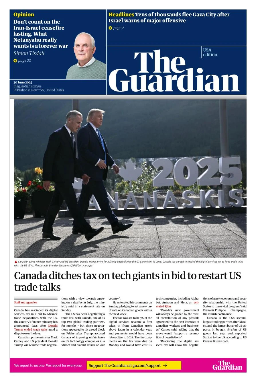 Portada de The Guardian (usa) del lunes, 30 de junio de 2025
