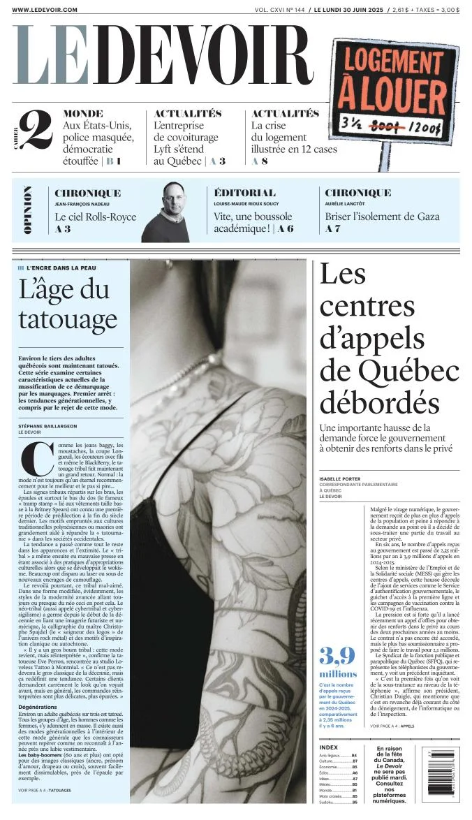 Portada de Le Devoir del lunes, 30 de junio de 2025