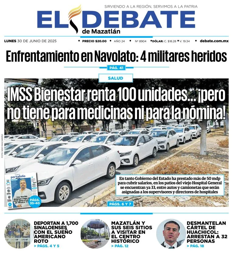 Portada de El Debate de Mazatlan del lunes, 30 de junio de 2025