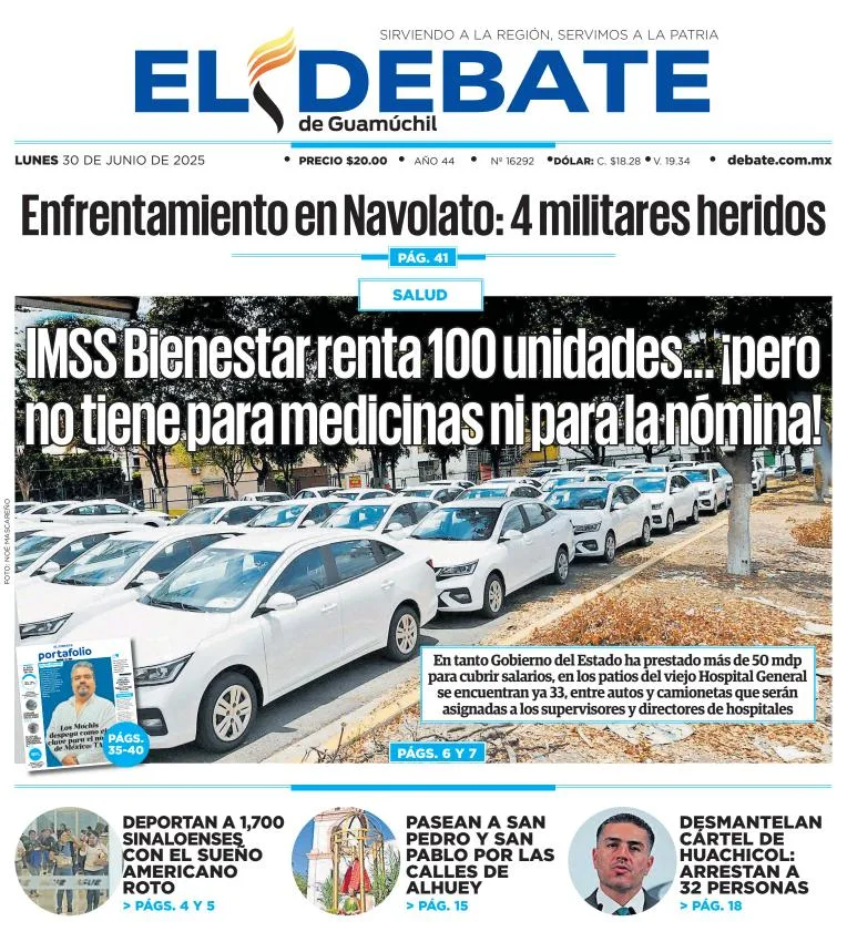 Portada de El Debate de Guamuchil del lunes, 30 de junio de 2025