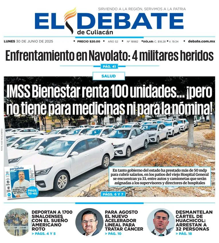 Portada de El Debate de Culiacan del lunes, 30 de junio de 2025