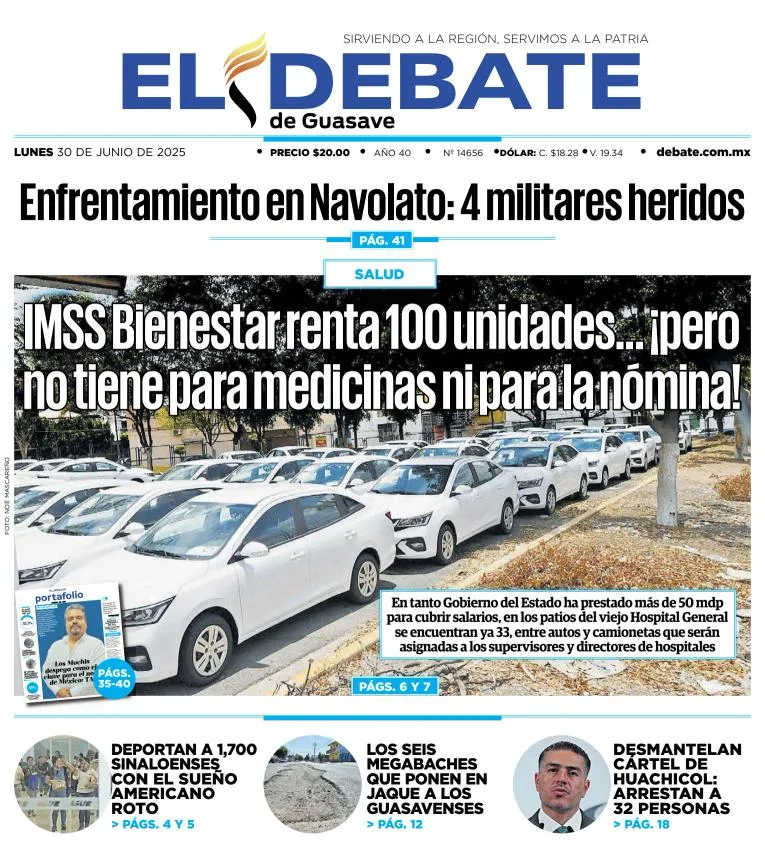 Portada de El Debate de Guasave del lunes, 30 de junio de 2025