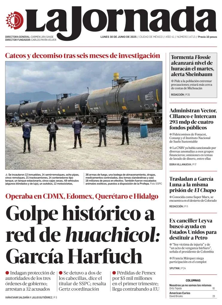 Portada de La Jornada del lunes, 30 de junio de 2025
