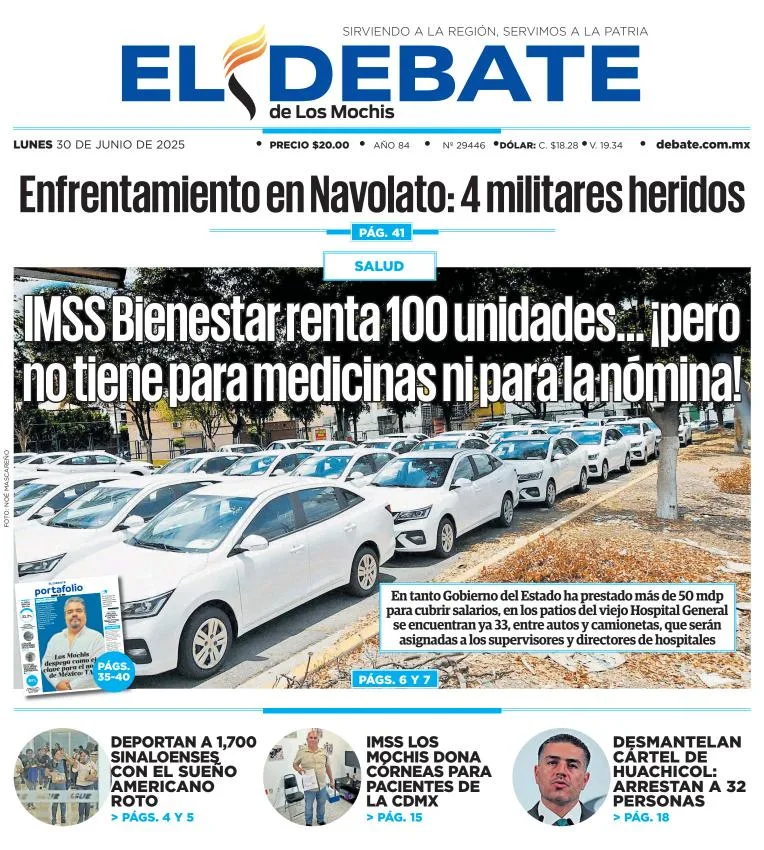 Portada de El Debate de los Mochis del lunes, 30 de junio de 2025