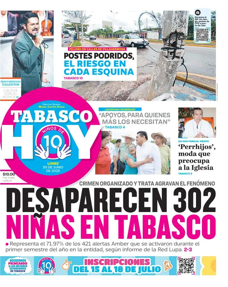 Portada de Tabasco Hoy del lunes, 30 de junio de 2025