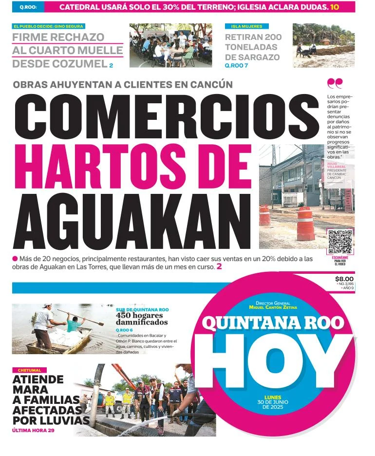 Portada de Quintana Roo Hoy del lunes, 30 de junio de 2025