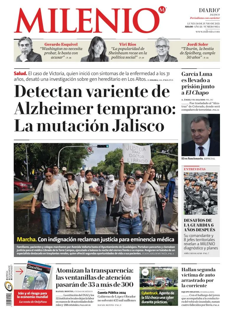 Portada de Milenio Jalisco del lunes, 30 de junio de 2025