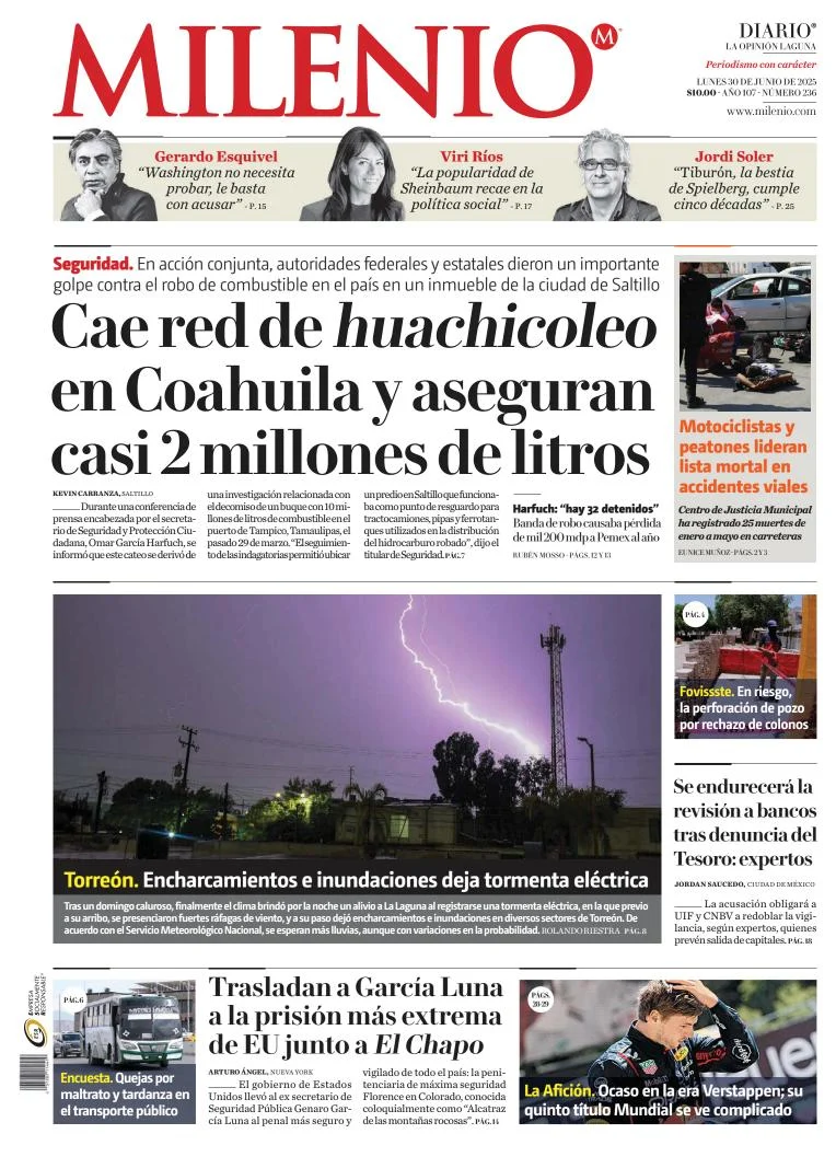 Portada de Milenio Laguna del lunes, 30 de junio de 2025