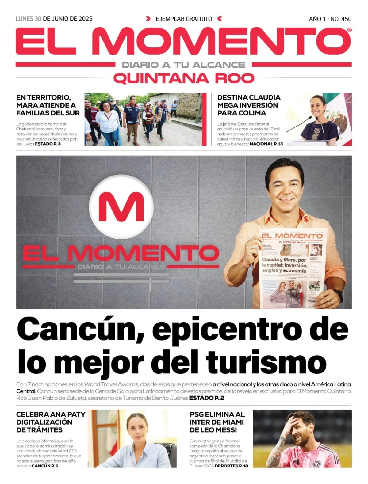 Portada de El Momento Quintana Roo del lunes, 30 de junio de 2025