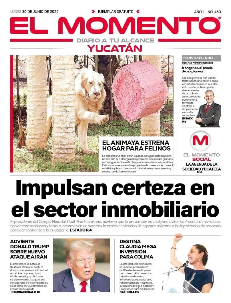 Portada de El Momento Yucatan del lunes, 30 de junio de 2025