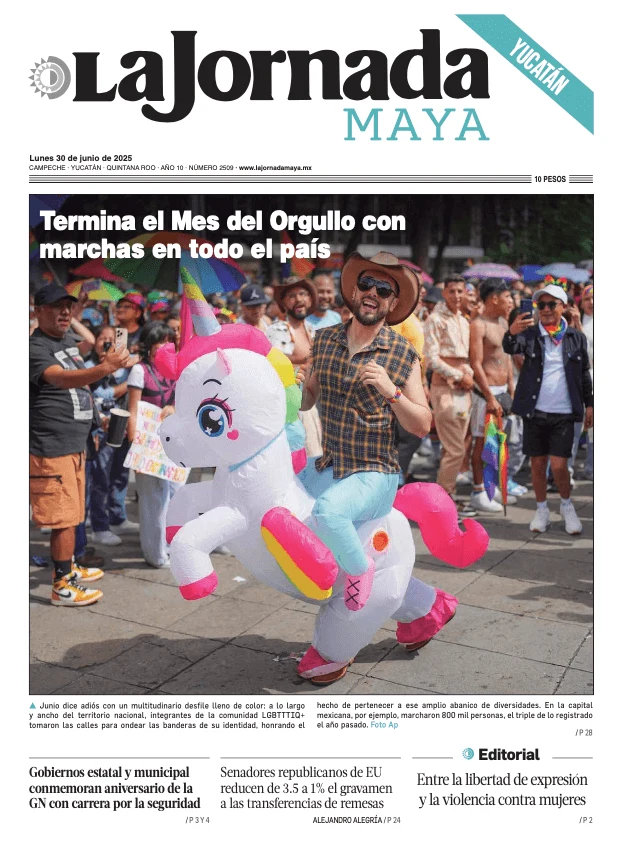 Portada de La Jornada Maya Yucatán del lunes, 30 de junio de 2025