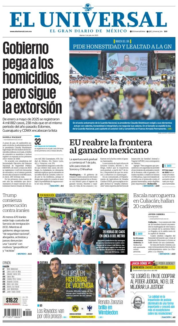 Portada de El Universal