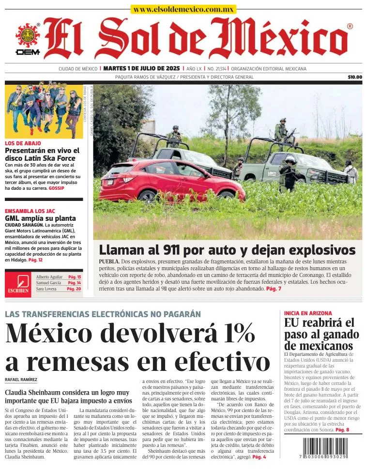 Portada de El Sol de Mexico