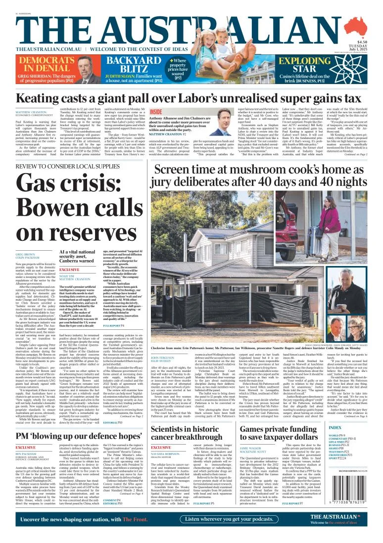 Portada de The Australian del martes, 1 de julio de 2025