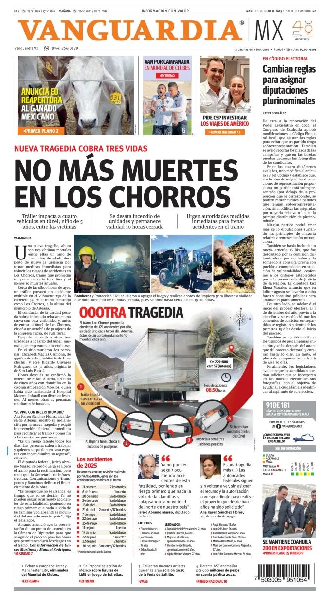 Portada de Vanguardia del martes, 1 de julio de 2025