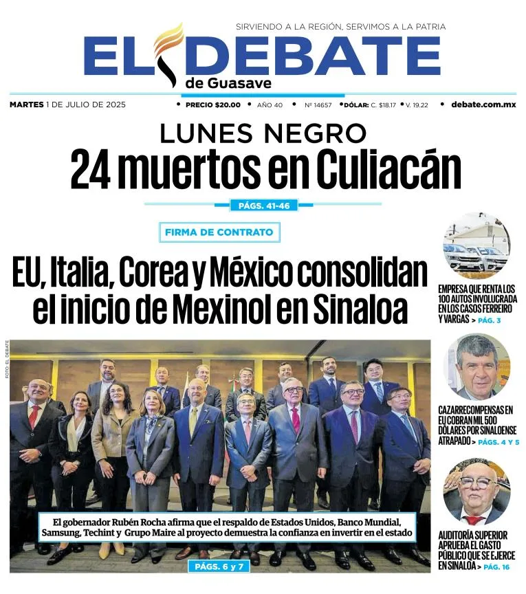 Portada de El Debate de Guasave del martes, 1 de julio de 2025