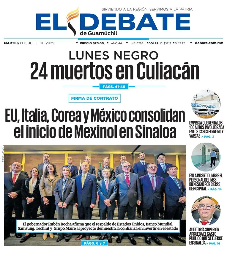 Portada de El Debate de Guamuchil del martes, 1 de julio de 2025