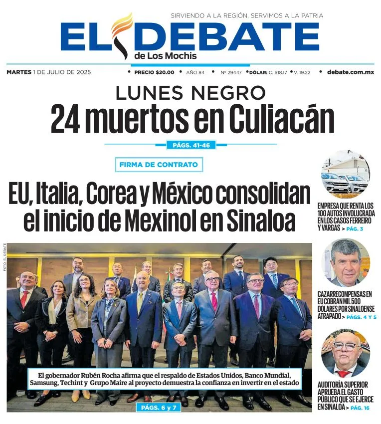 Portada de El Debate de los Mochis del martes, 1 de julio de 2025