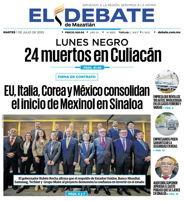 Portada de El Debate de Mazatlan del martes, 1 de julio de 2025