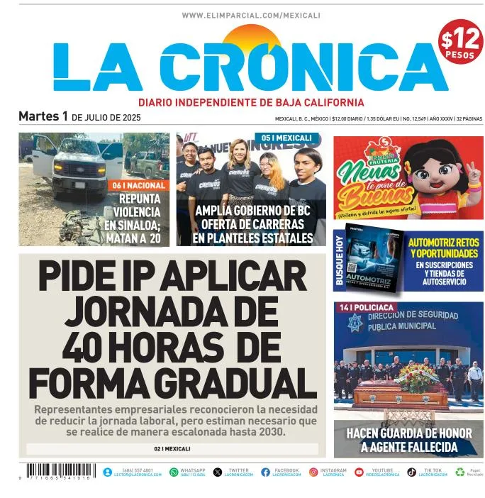 Portada de La Cronica del martes, 1 de julio de 2025