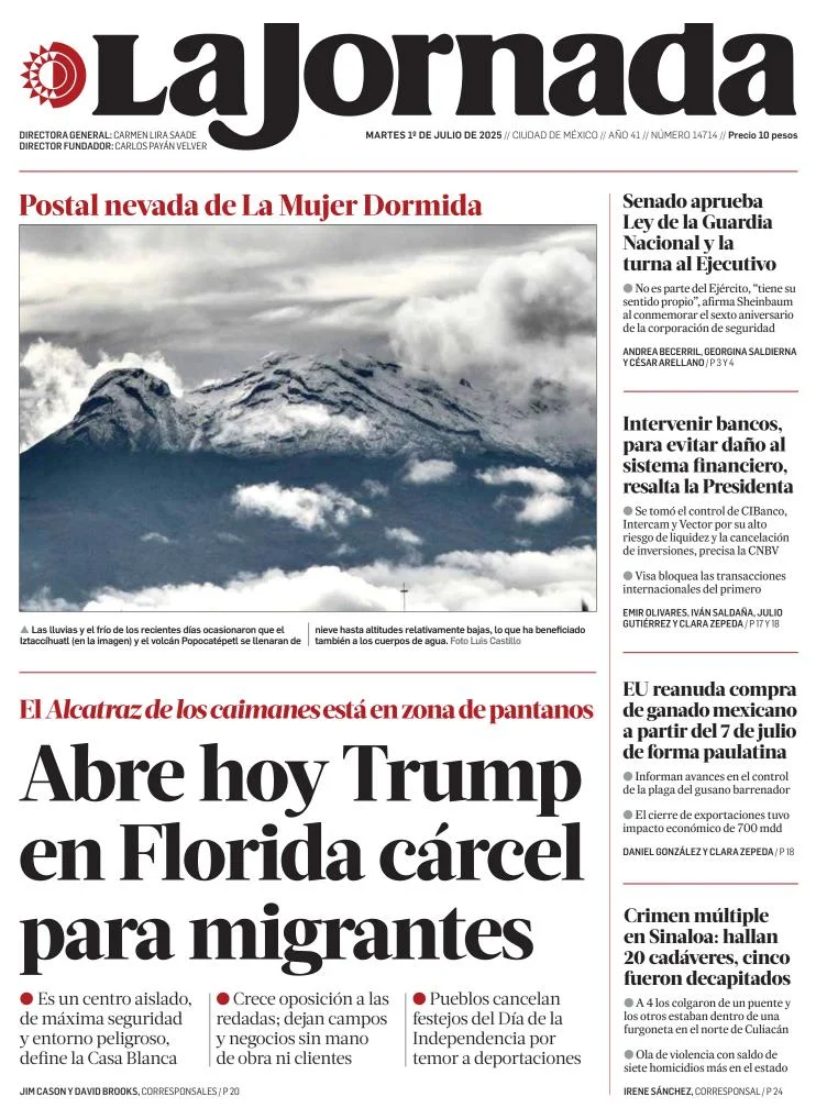 Portada de La Jornada del martes, 1 de julio de 2025