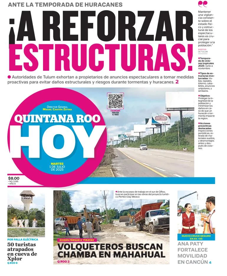 Portada de Quintana Roo Hoy del martes, 1 de julio de 2025