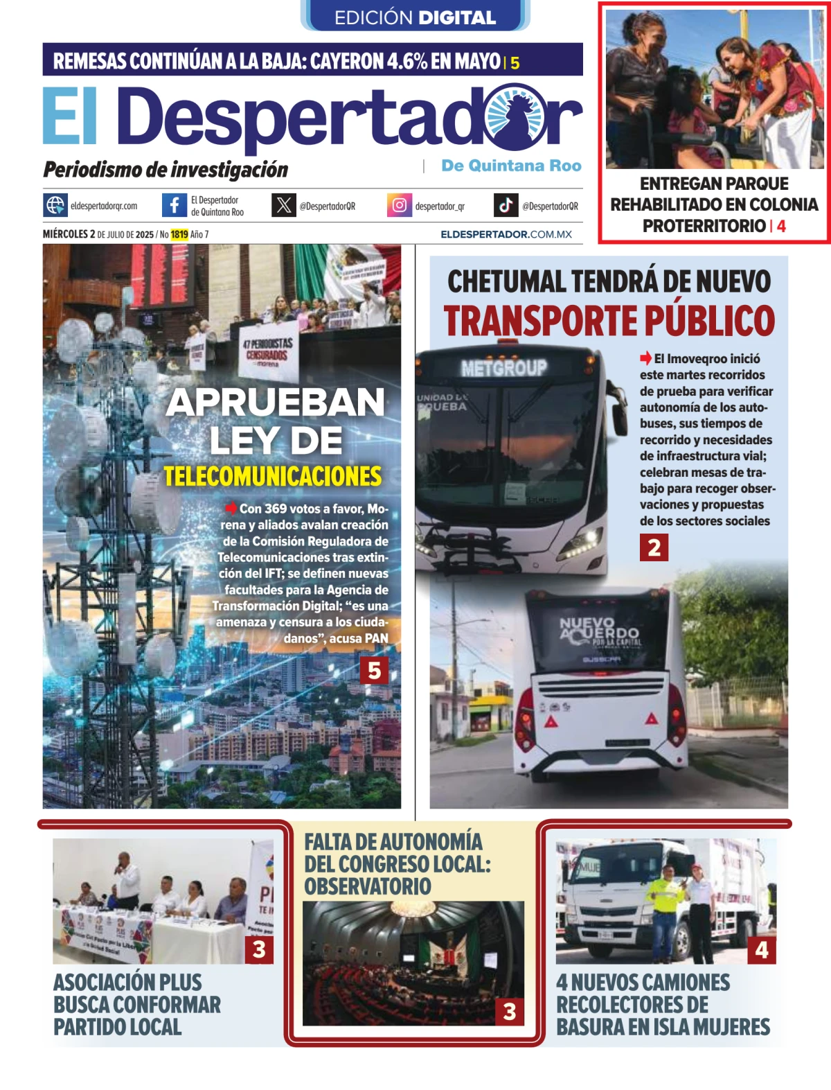 Portada de El Despertador de Quintana Roo