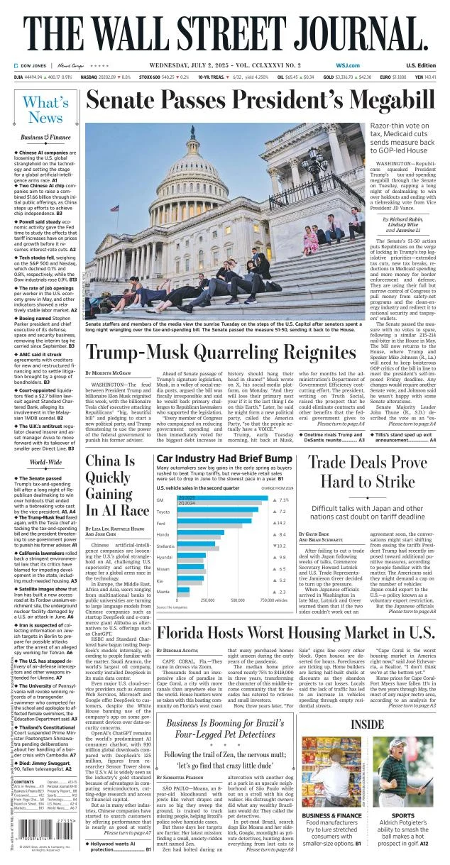 Portada de The Wall Street Journal del miércoles, 2 de julio de 2025