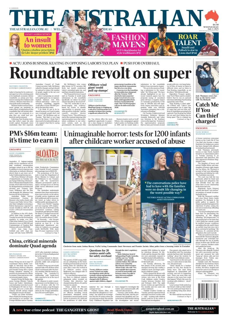 Portada de The Australian del miércoles, 2 de julio de 2025