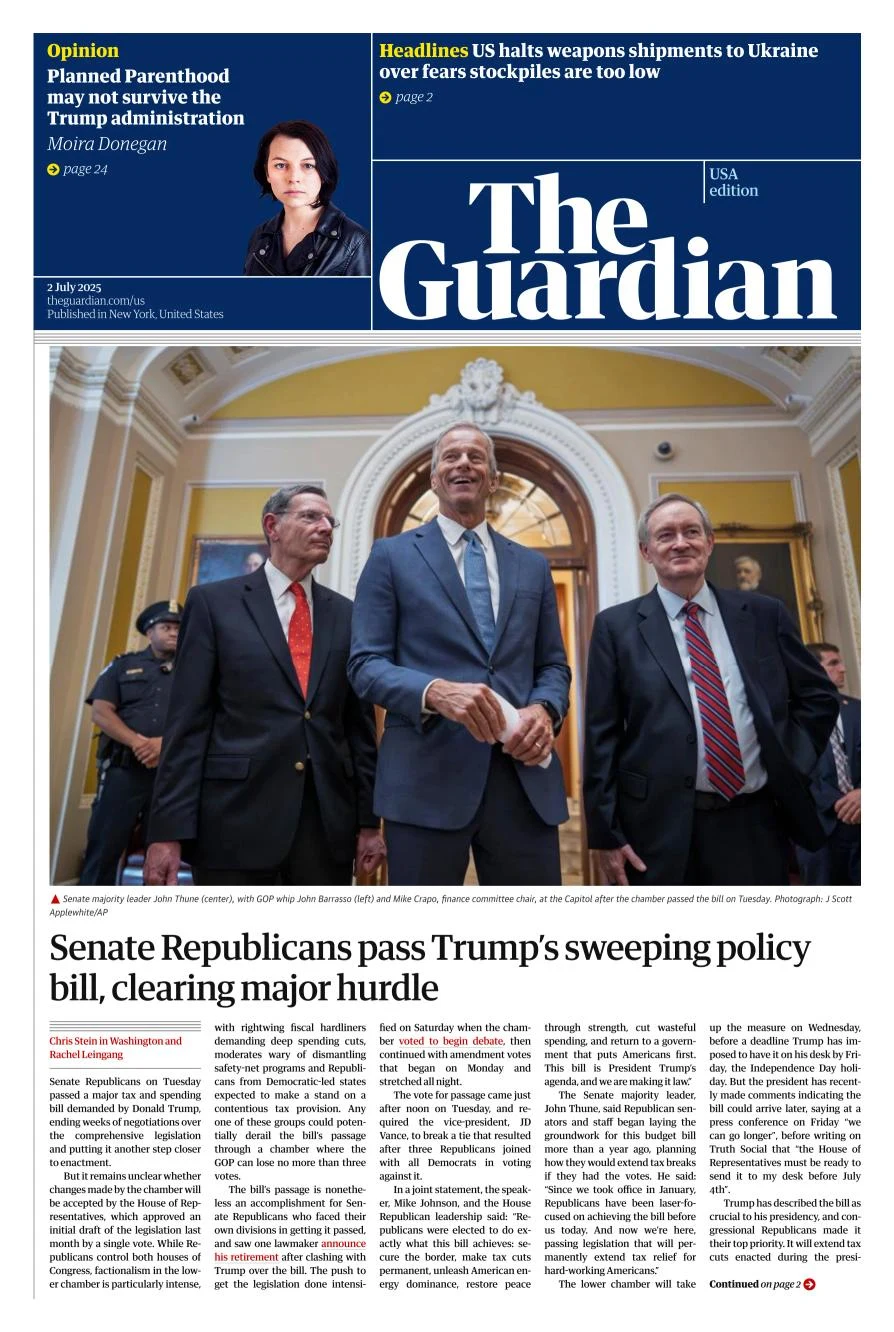 Portada de The Guardian (usa) del 2025-07-02