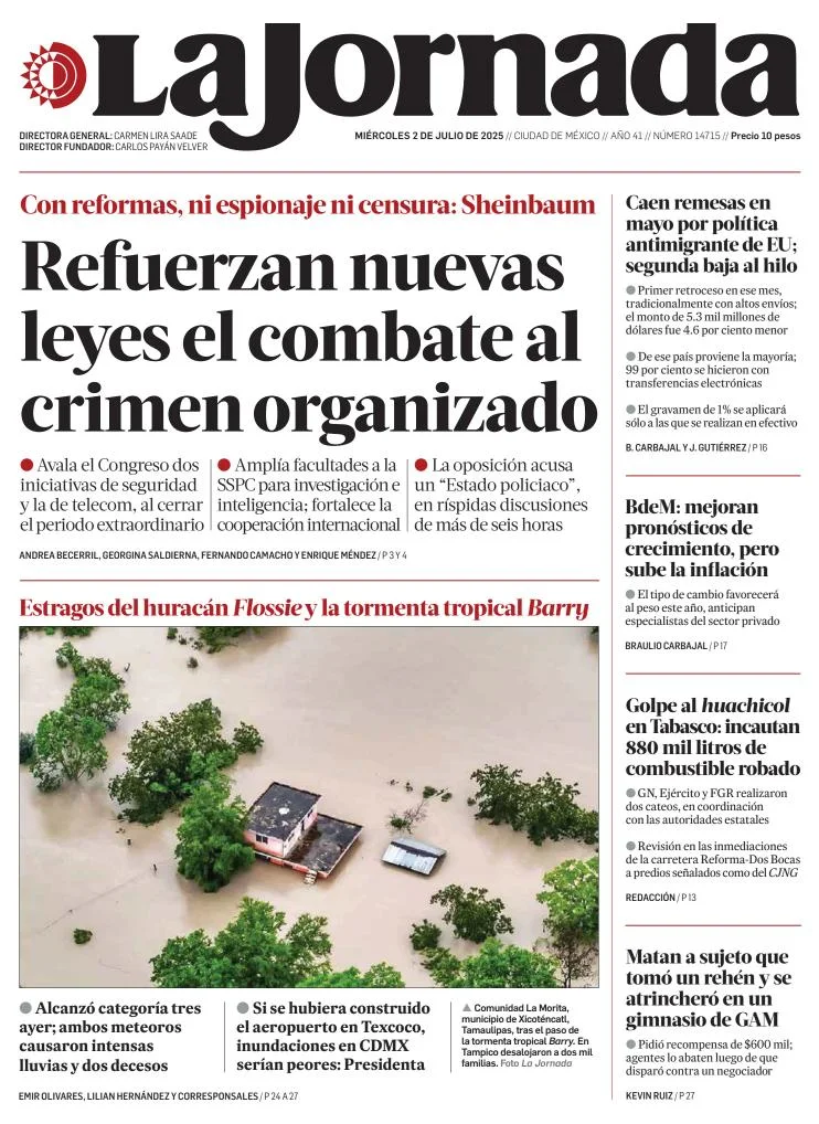 Portada de La Jornada del miércoles, 2 de julio de 2025