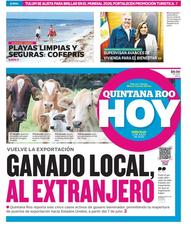 Portada de Quintana Roo Hoy del miércoles, 2 de julio de 2025
