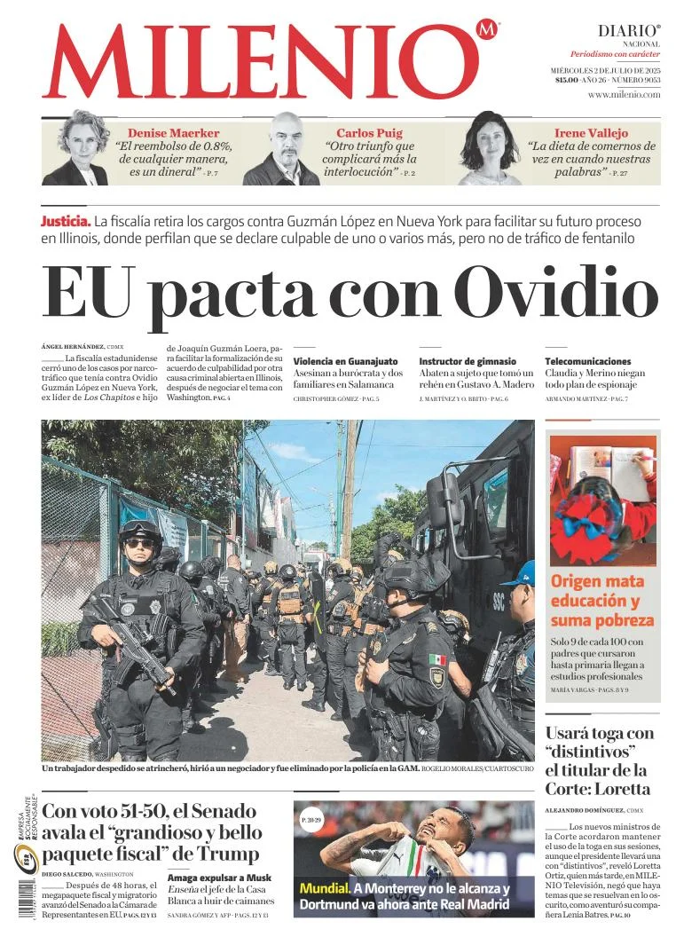 Portada de Milenio del miércoles, 2 de julio de 2025