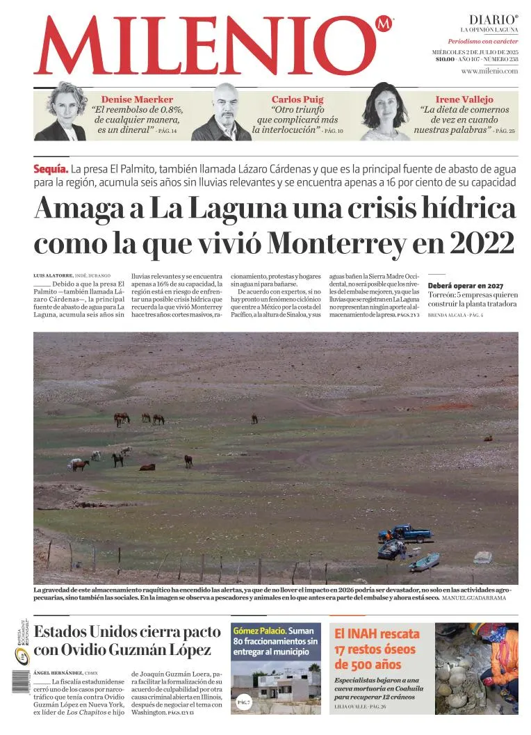 Portada de Milenio Laguna del miércoles, 2 de julio de 2025