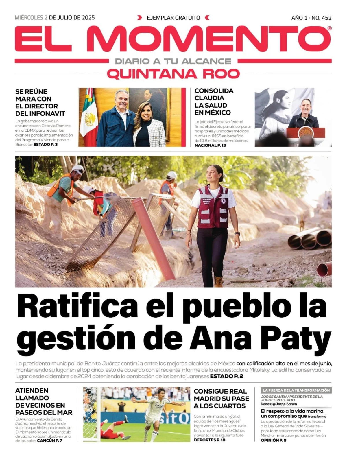 Portada de El Momento Quintana Roo del miércoles, 2 de julio de 2025