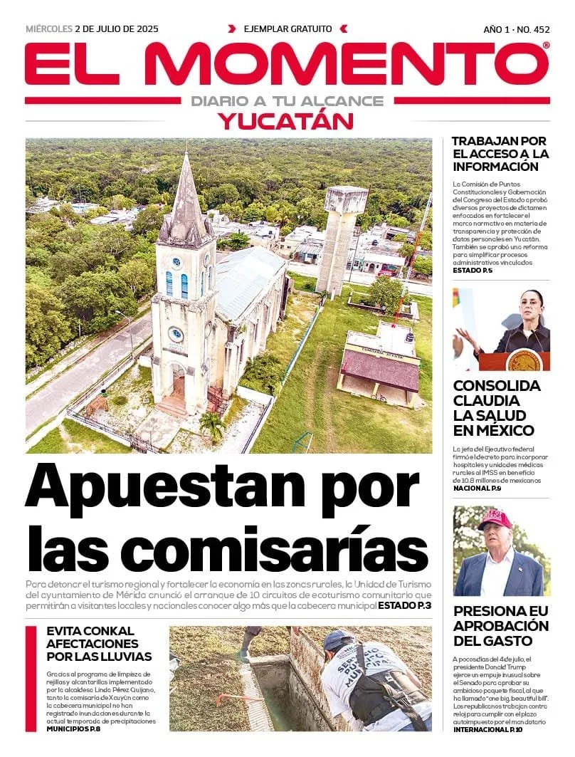 Portada de El Momento Yucatan del miércoles, 2 de julio de 2025