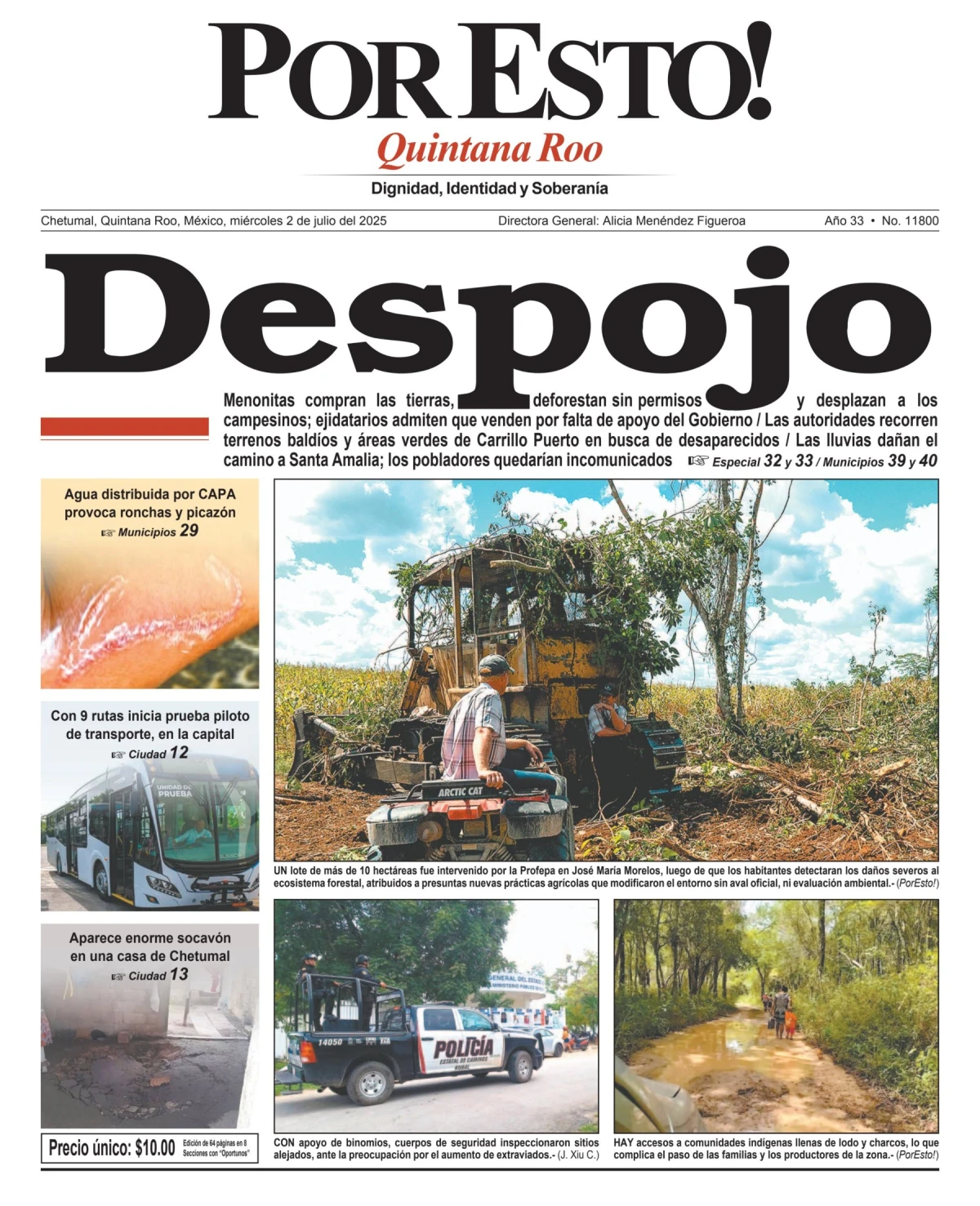 Portada de Por Esto (quintana Roo Chetumal) del miércoles, 2 de julio de 2025