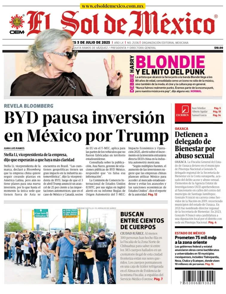 Portada de El Sol de Mexico
