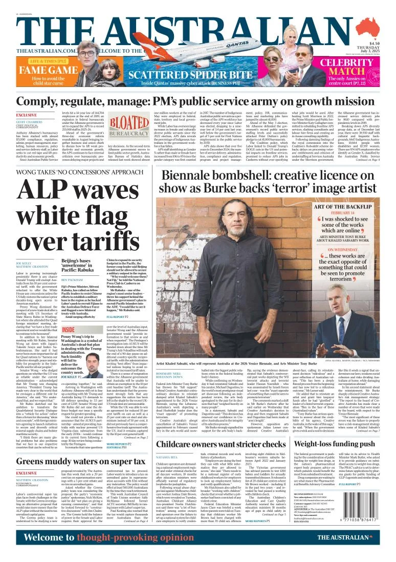 Portada de The Australian del jueves, 3 de julio de 2025