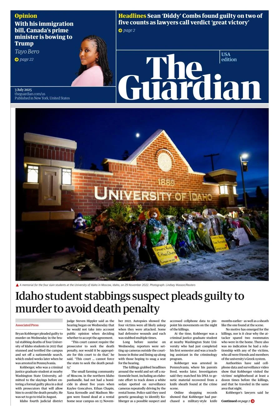 Portada de The Guardian (usa) del 2025-07-03