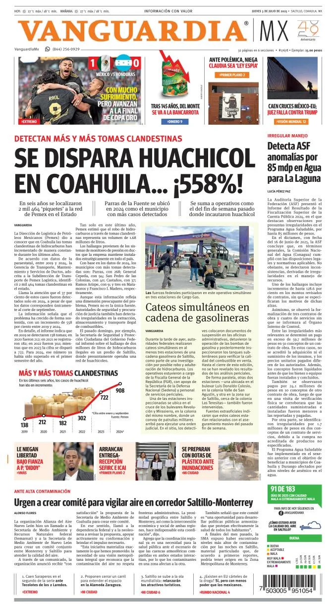 Portada de Vanguardia del jueves, 3 de julio de 2025